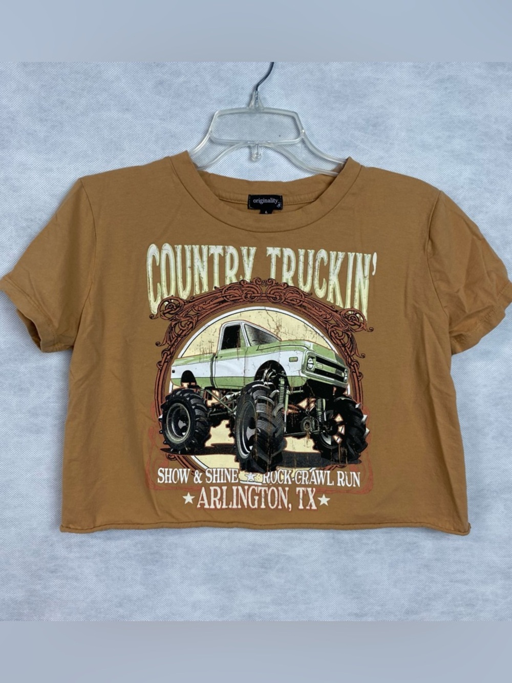 Womans Texas Themed T-Shirt Half Top Country Truckin Sz Large Brown Off Road